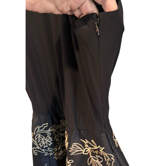 EShakti Black Tan Floral Sleeveless Embroidered A-Line Dress Size 10 - Picture 3 of 7